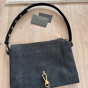 AllSaints Sheringham Suede
Shoulder Bag in "petrol blue"